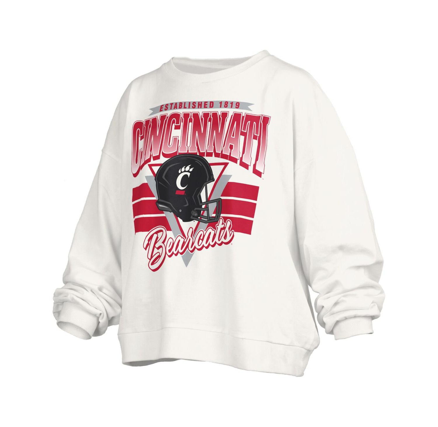 Women's White Cincinnati Bearcats Oversized Janice Retro Waist-Length Pullover Sweatshirt