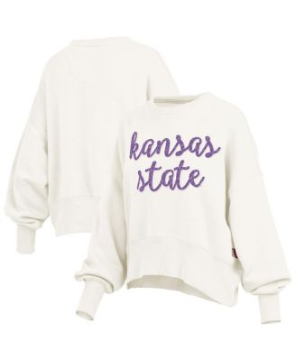 Pressbox - Women's Cream Kansas State Wildcats Oversized Chelsea Waist Length Pullover Sweatshirt
