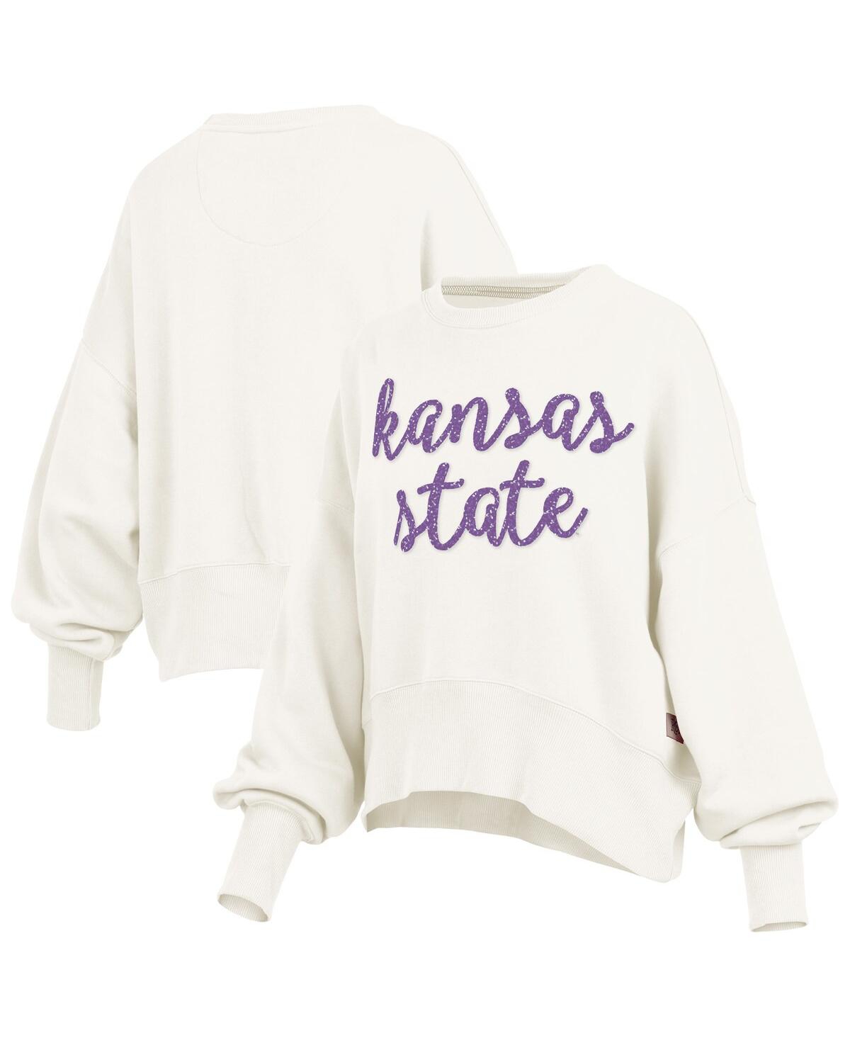 Pressbox Cream Kansas State Wildcats Oversized Chelsea Waist Length Pullover Sweatshirt In White