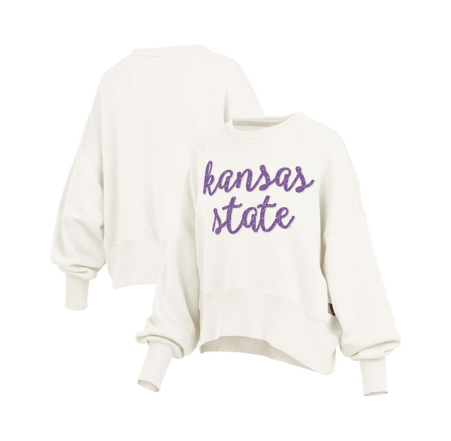 Women's Cream Kansas State Wildcats Oversized Chelsea Waist Length Pullover Sweatshirt