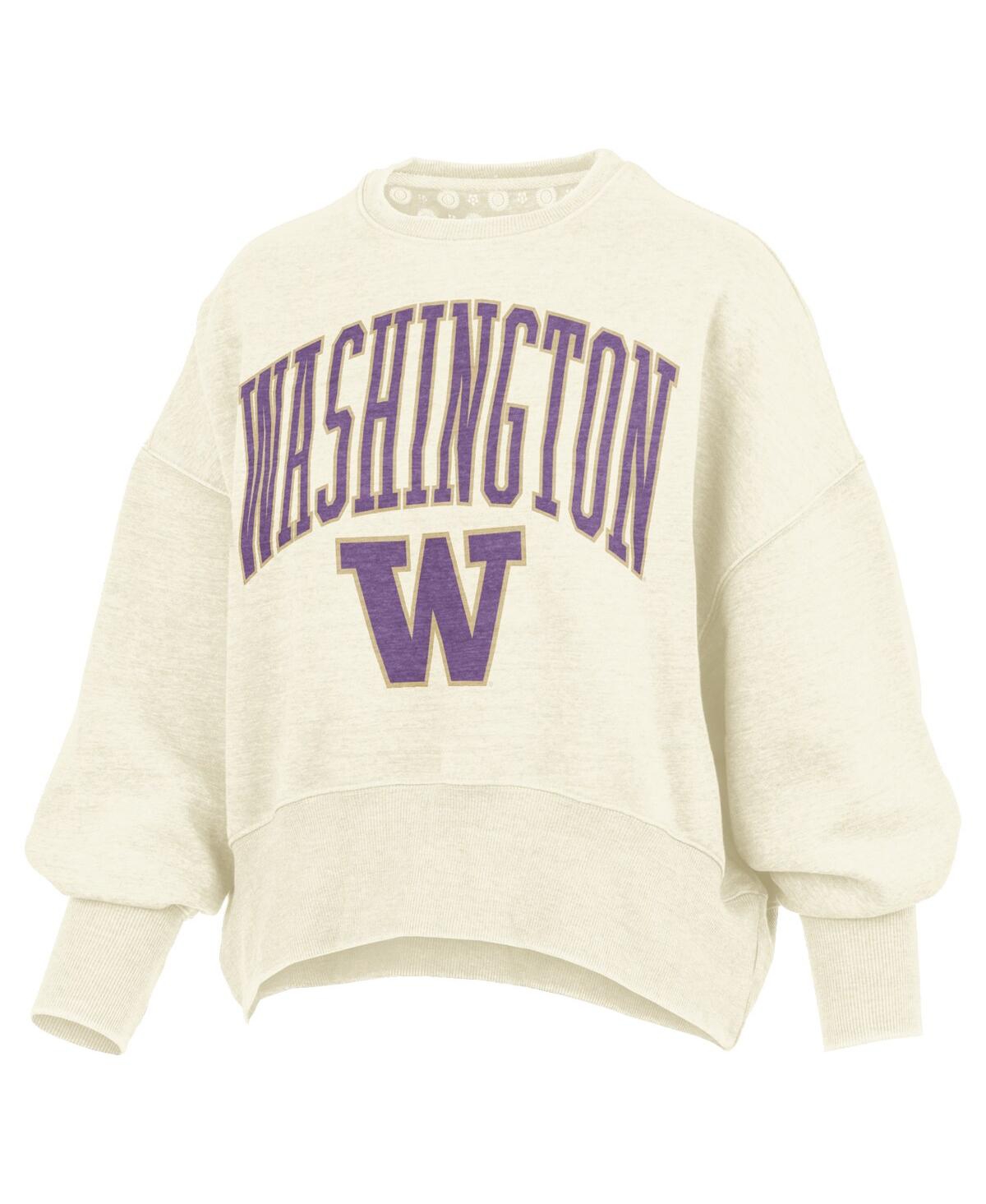 Pressbox Women's Natural Washington Huskies Oversized Waist-length Crewneck Sweatshirt In Neutral
