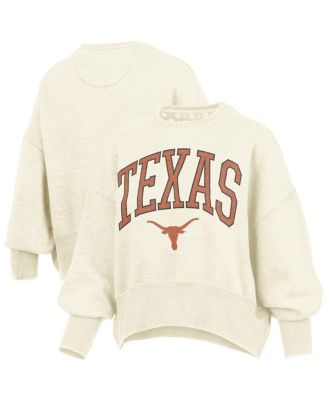 Pressbox - Women's Natural Texas Longhorns Oversized Waist-Length Crewneck Sweatshirt