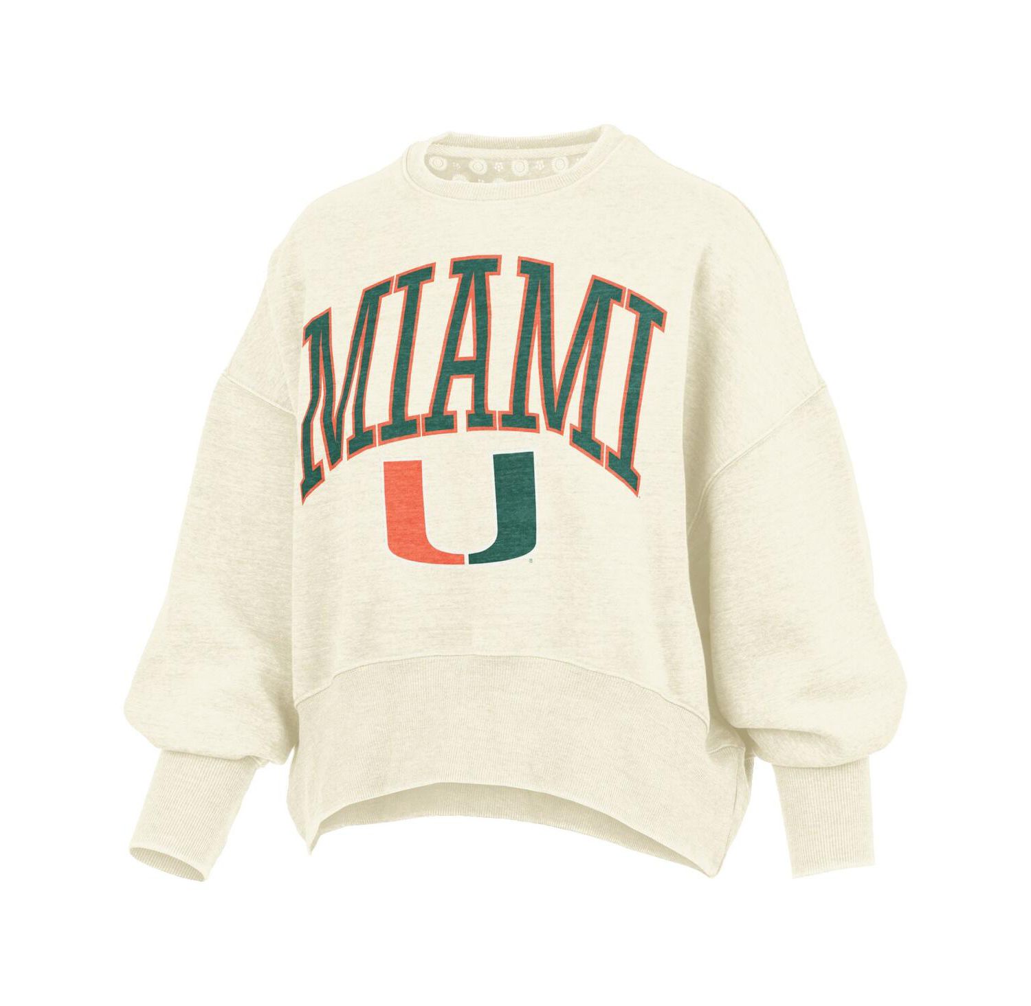 Women's Natural Miami Hurricanes Oversized Waist-Length Crewneck Sweatshirt