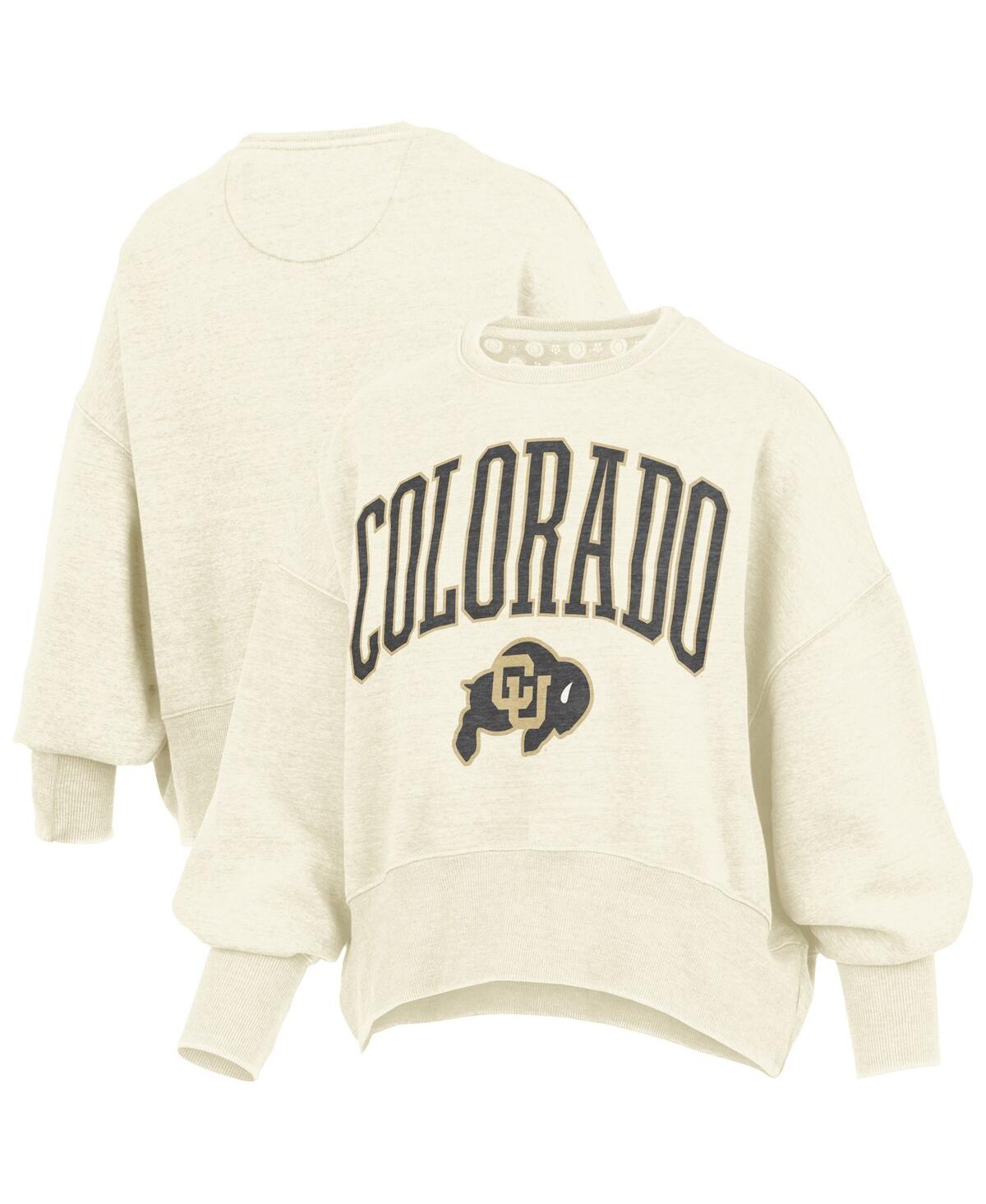 Pressbox Women's Natural Colorado Buffaloes Oversized Waist-length Crewneck Sweatshirt In Neutral