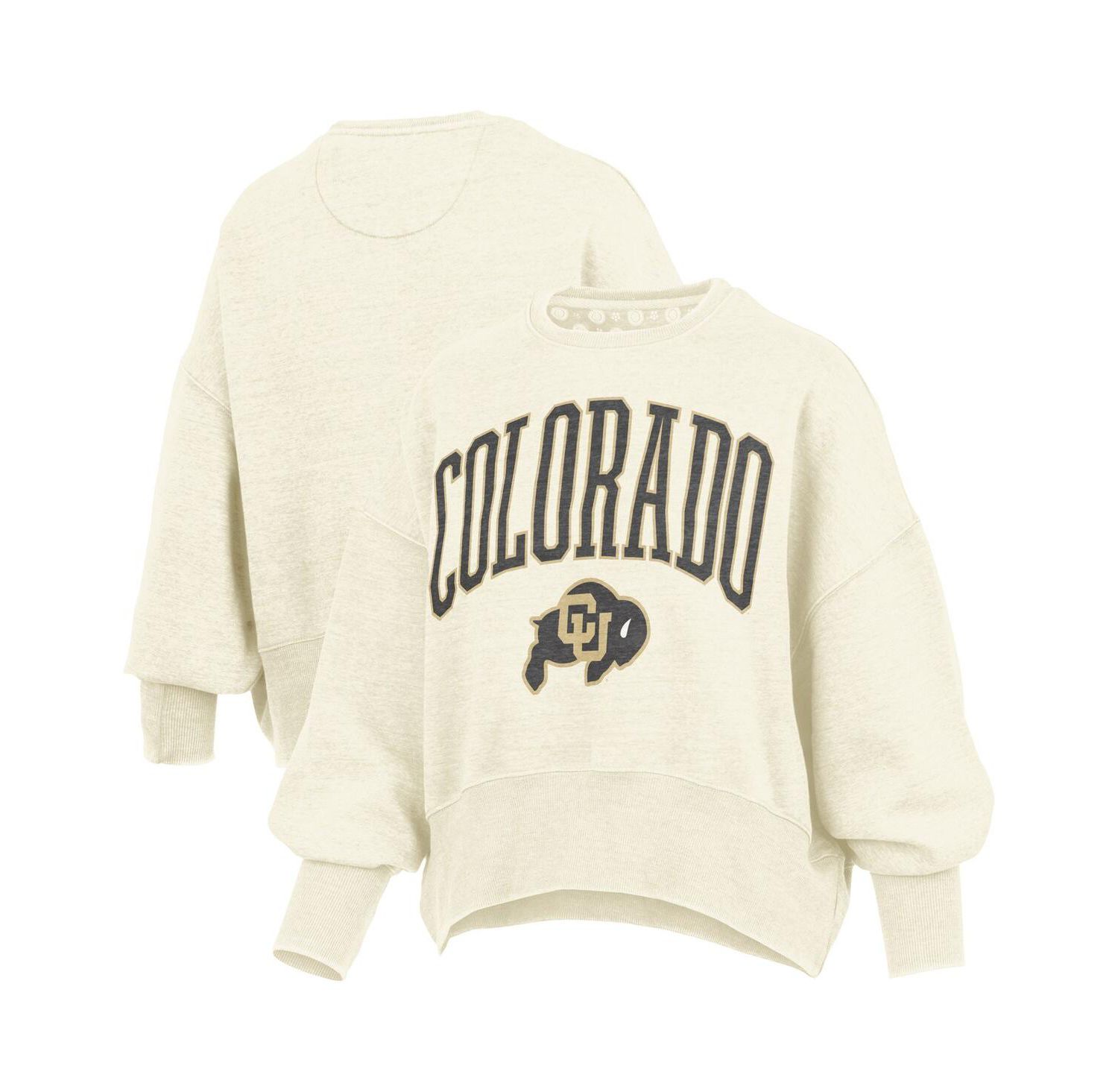Women's Natural Colorado Buffaloes Oversized Waist-Length Crewneck Sweatshirt
