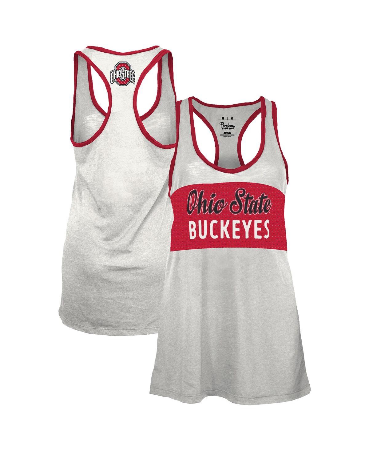 Pressbox Women's White/scarlet Ohio State Buckeyes Tracy Racerback Burnout Tank Top In Gray