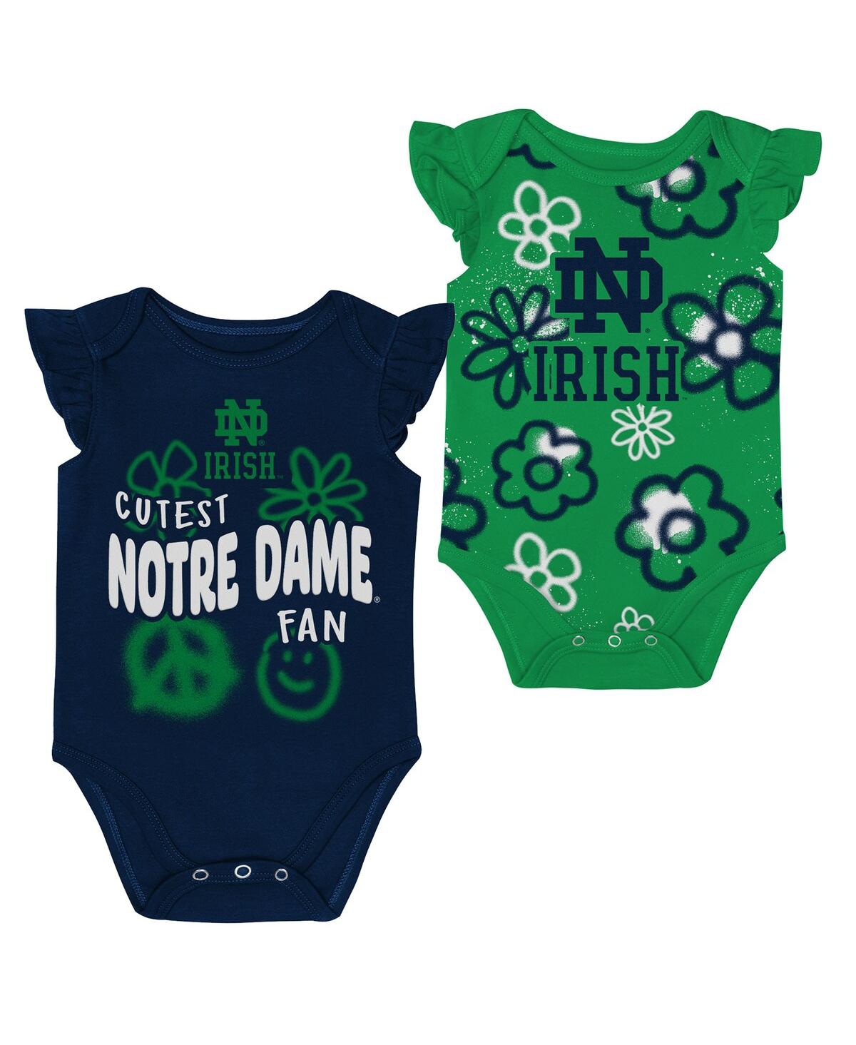 Outerstuff Baby Boys And Girls 2-piece Navy/green Notre Dame Fighting Irish Little Sunshine Bodysuit Set In Green