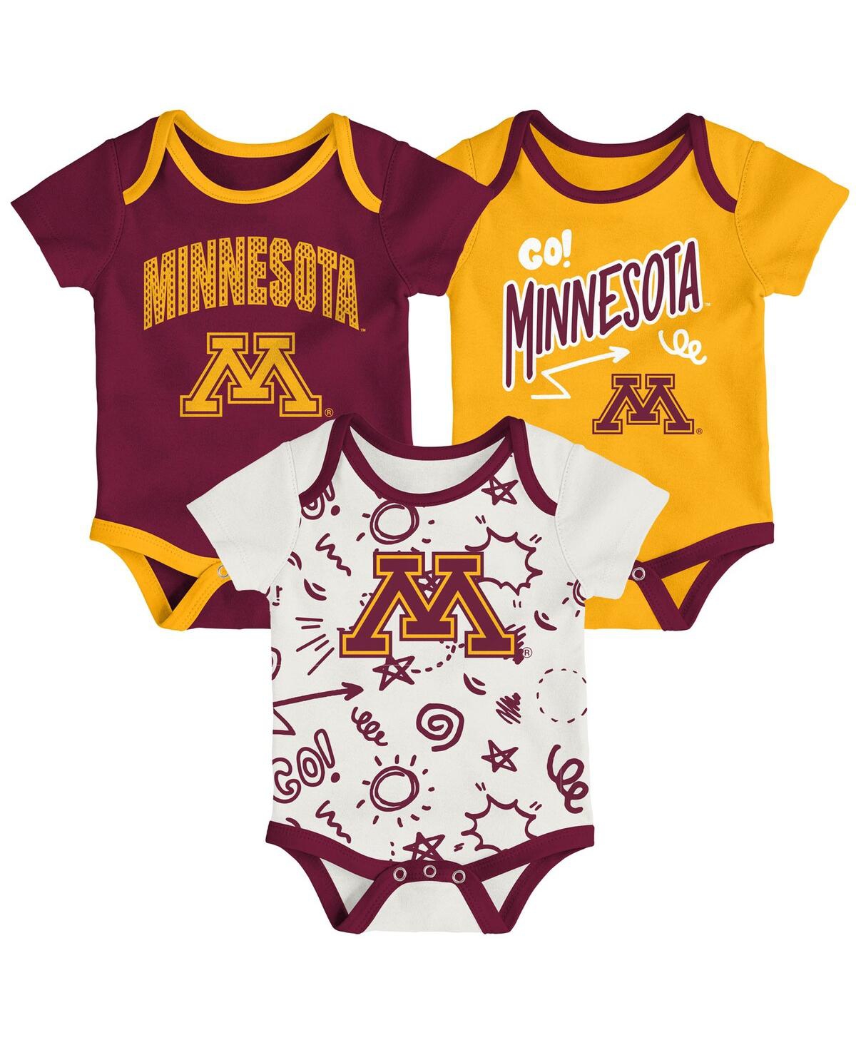 Outerstuff Baby Boys And Girls 3-pack Minnesota Golden Gophers All Day Play Bodysuit Set In Multi
