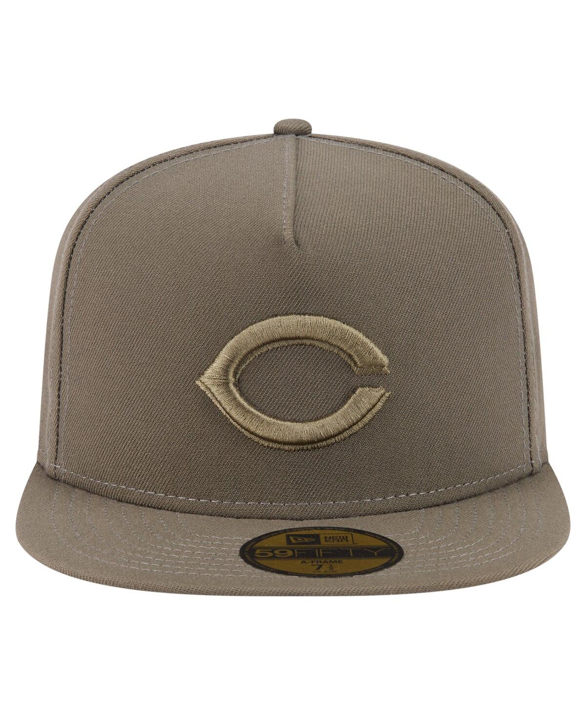 New Era Men's Olive Cincinnati Reds Color Pack A-frame 59fifty Fitted Hat In Brown