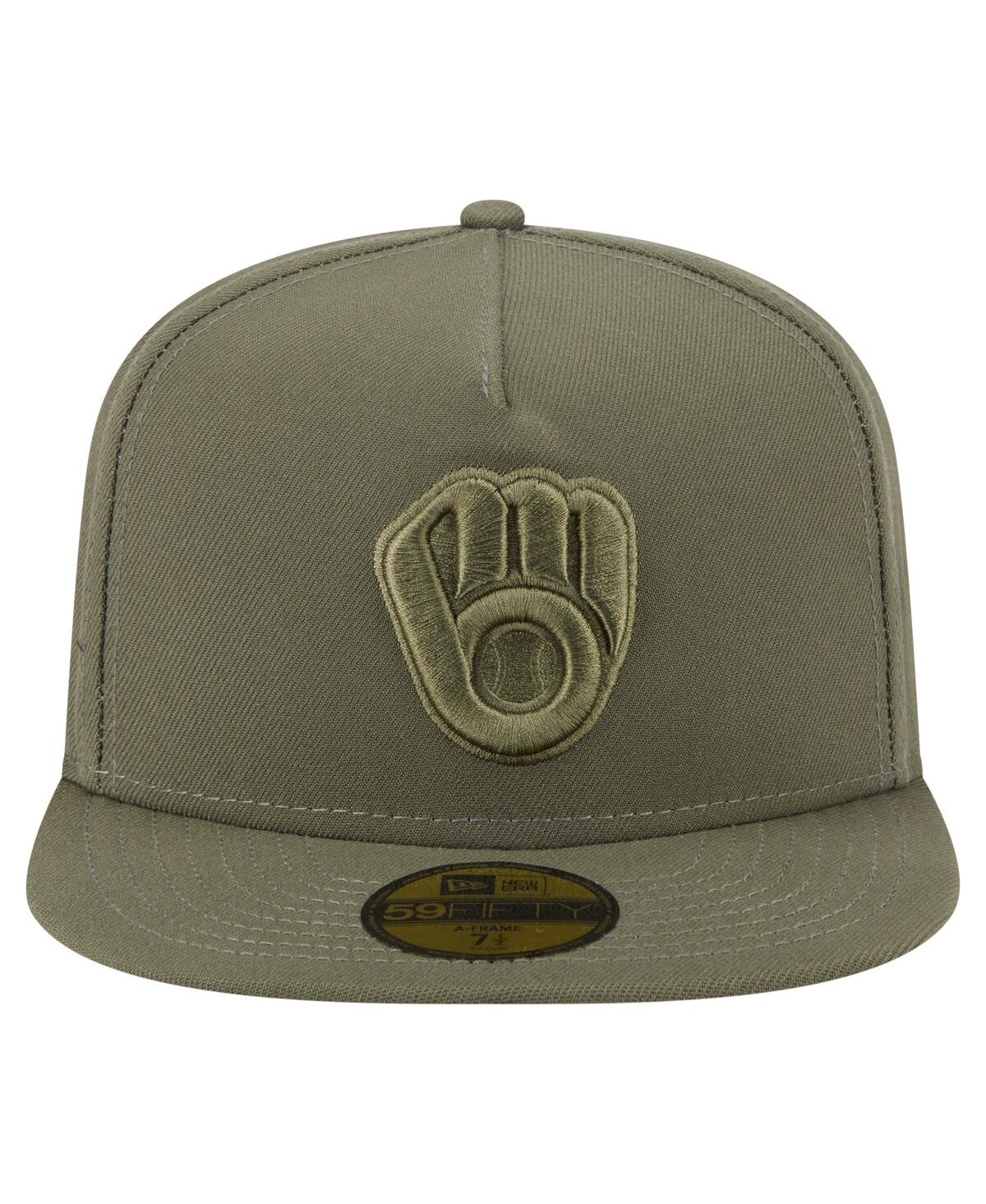 New Era Men's Olive Milwaukee Brewers Color Pack A-frame 59fifty Fitted Hat In Green