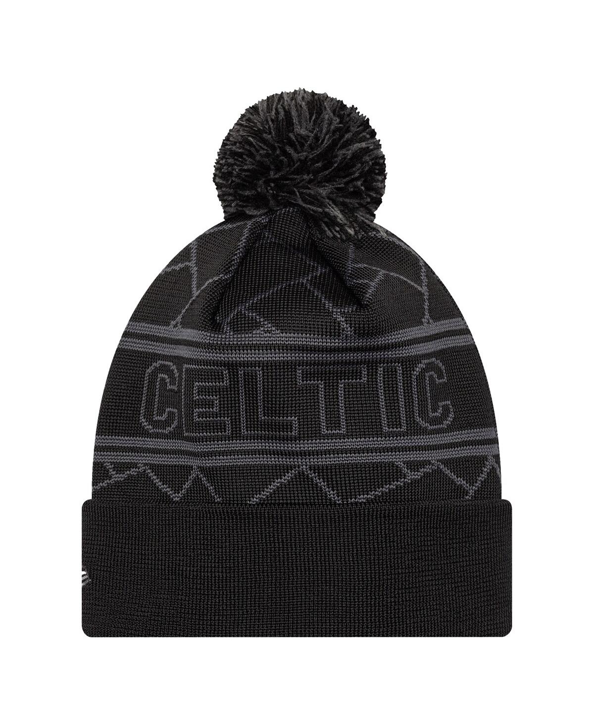 New Era Men's Black Celtic Sport Cuffed with Pom Knit Hat