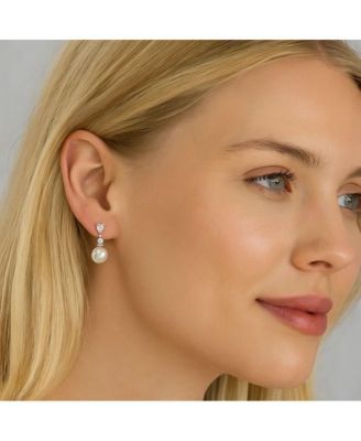 Pearl Drop Earrings  with Cubic Zirconia  Accents Earrings for Women
