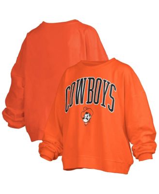 Pressbox - Women's Orange Oklahoma State Cowboys Janise Arch Over Logo Waist Length Oversized Pullover Sweatshirt