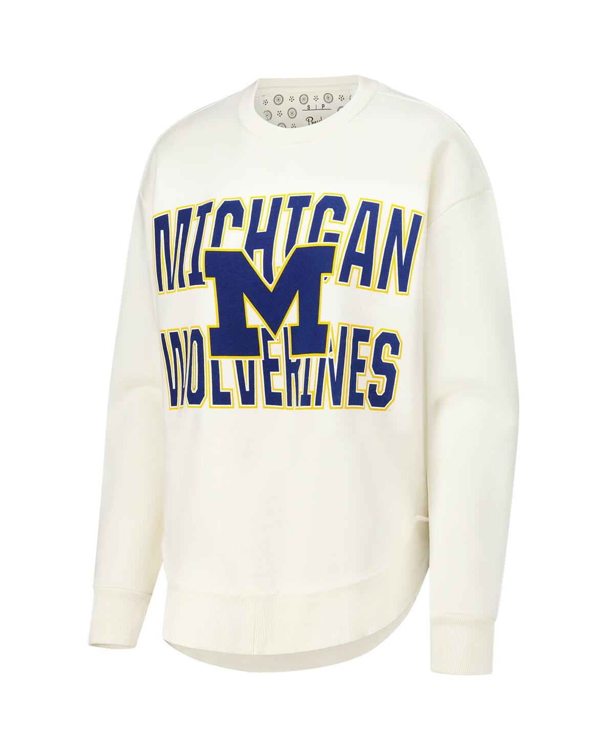 Pressbox Women's Cream Michigan Wolverines Poncho Fleece Crew Sweatshirt In White