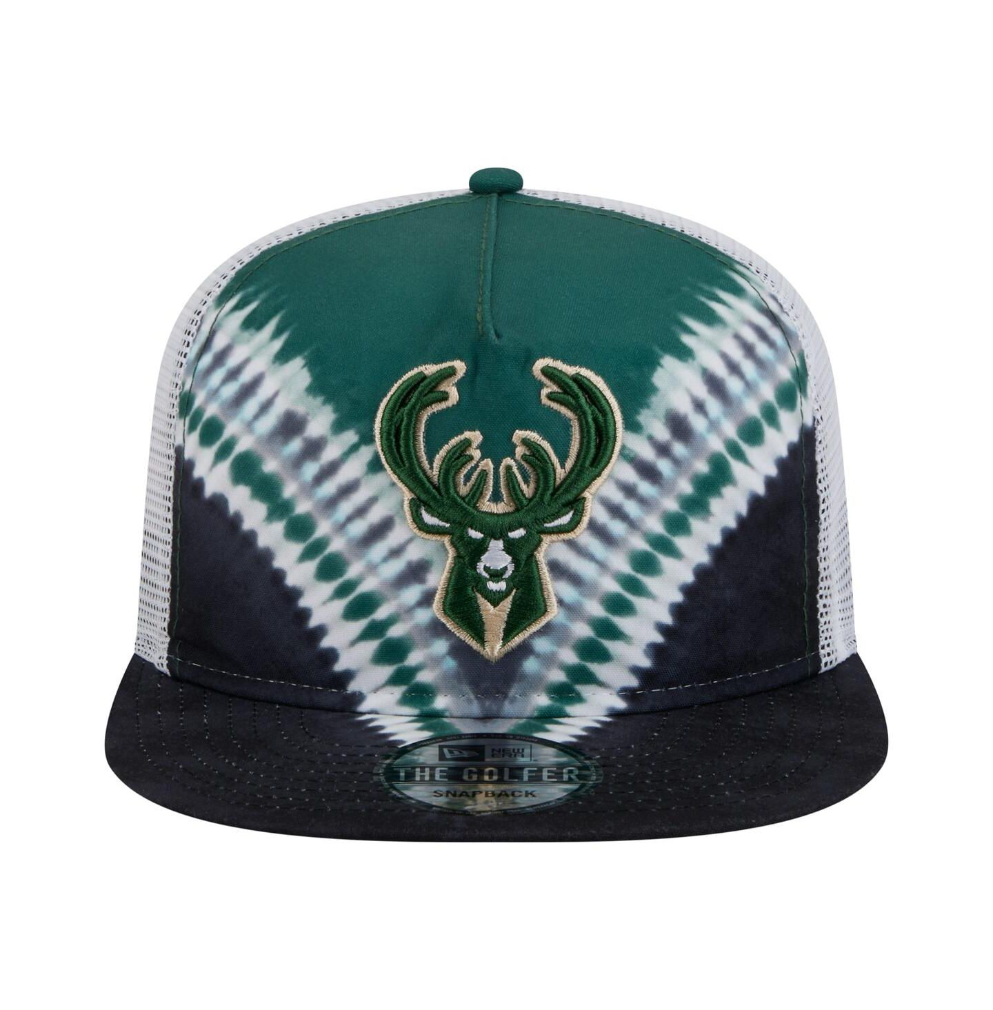 Мужская кепка New Era Black/Hunter Green Milwaukee Bucks Throwback Dye Golfer Snapback Hat — фото 5