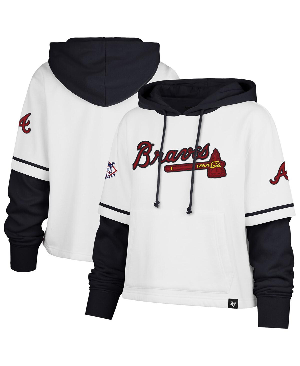 47 Brand Women's White Atlanta Braves Trifecta Shortstop Cropped Pullover Hoodie In White