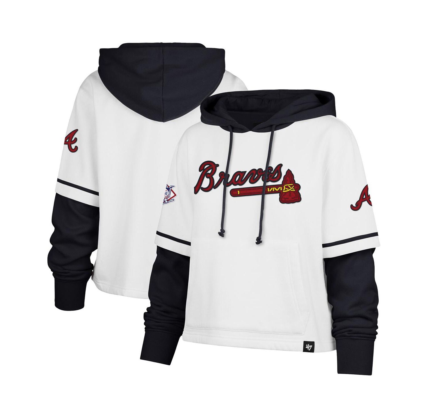 Women's White Atlanta Braves Trifecta Shortstop Cropped Pullover Hoodie