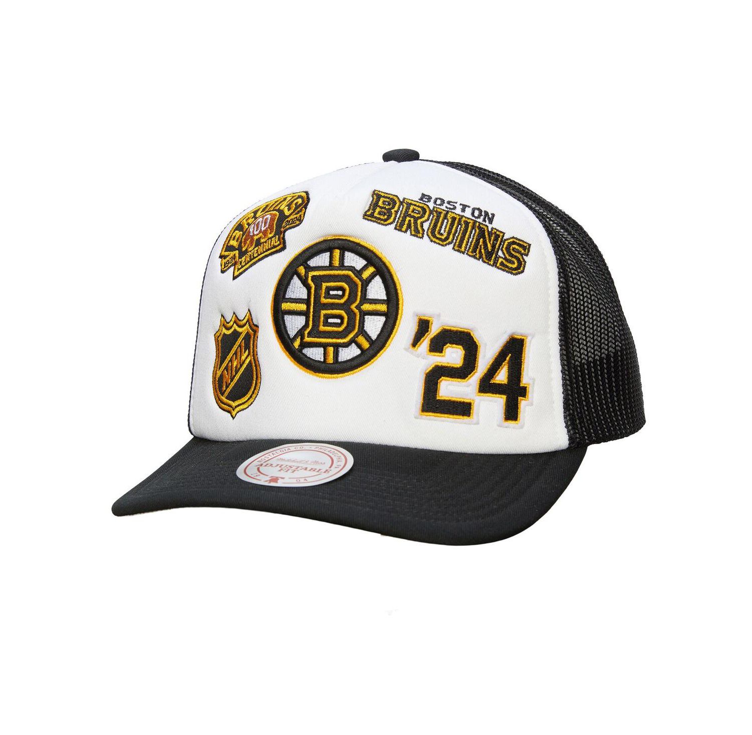 Men's White/Black Boston Bruins Gridlock Trucker Adjustable Hat