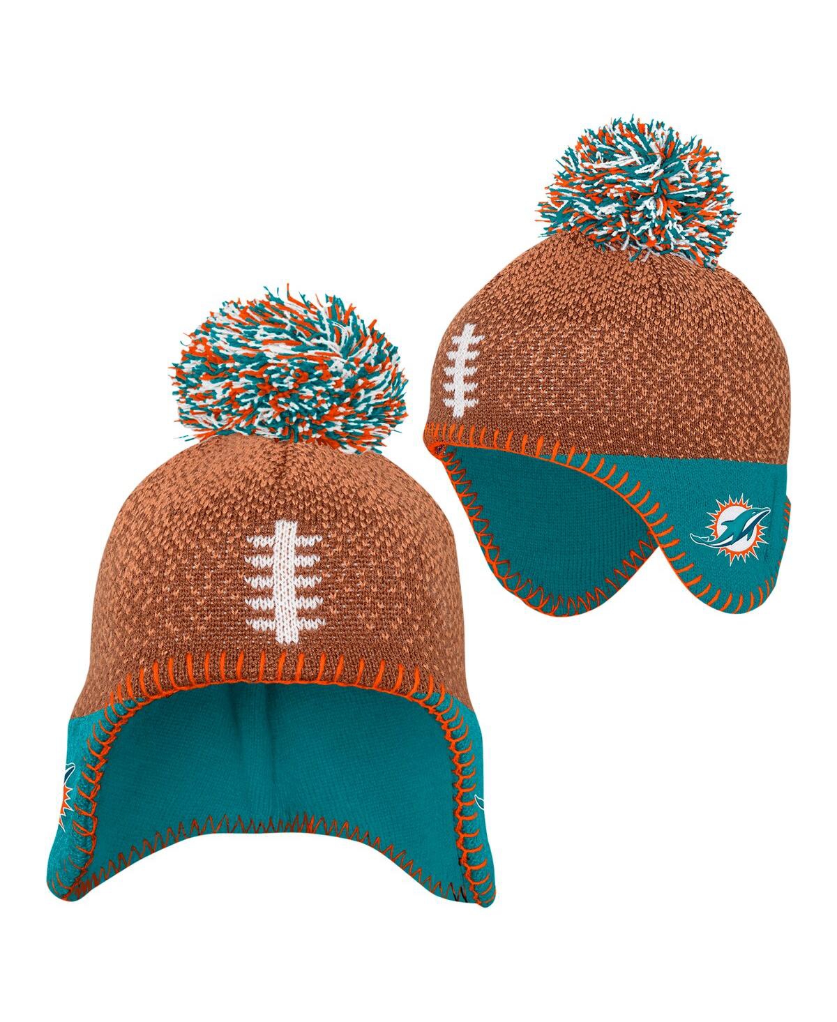 Outerstuff Kids' Baby Boys And Girls Brown Miami Dolphins Football Head Knit With Pom Hat