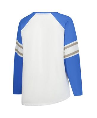 Women's White Detroit Lions Plus Size Redzone Lace Up Long Sleeve T-Shirt