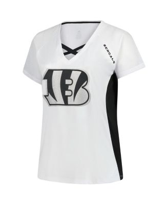 Women's White Cincinnati Bengals Plus Size Glitter Lace-Up V-Neck T-Shirt
