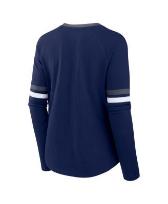 Women's Navy Dallas Cowboys Plus Size Won Done Lace-Up V-Neck Long Sleeve T-Shirt