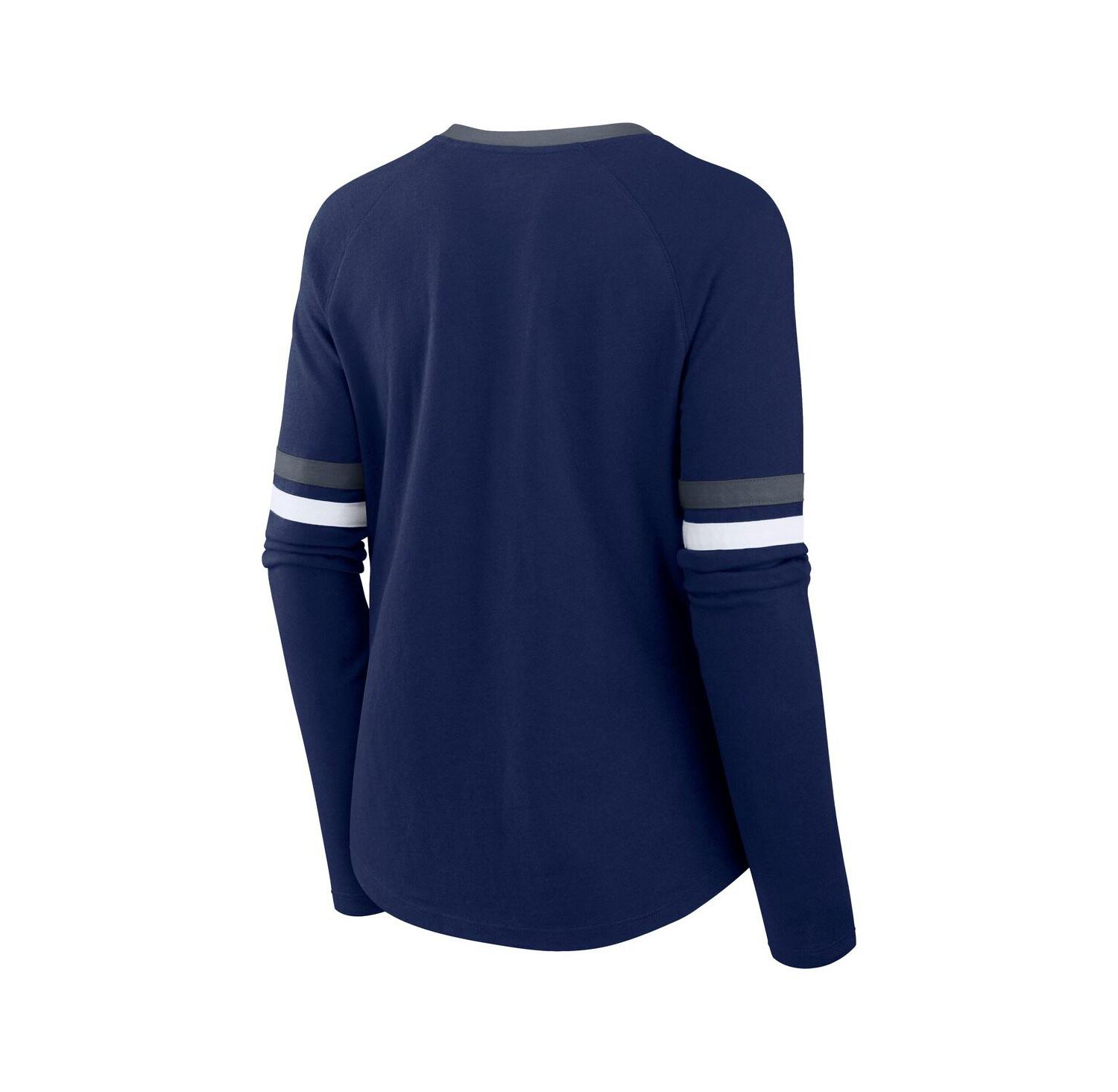 Women's Navy Dallas Cowboys Plus Size Won Done Lace-Up V-Neck Long Sleeve T-Shirt