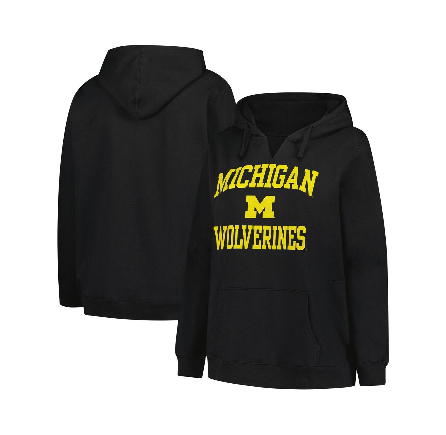 Women's Black Michigan Wolverines Plus Size Heart & Soul Notch Neck Pullover Hoodie
