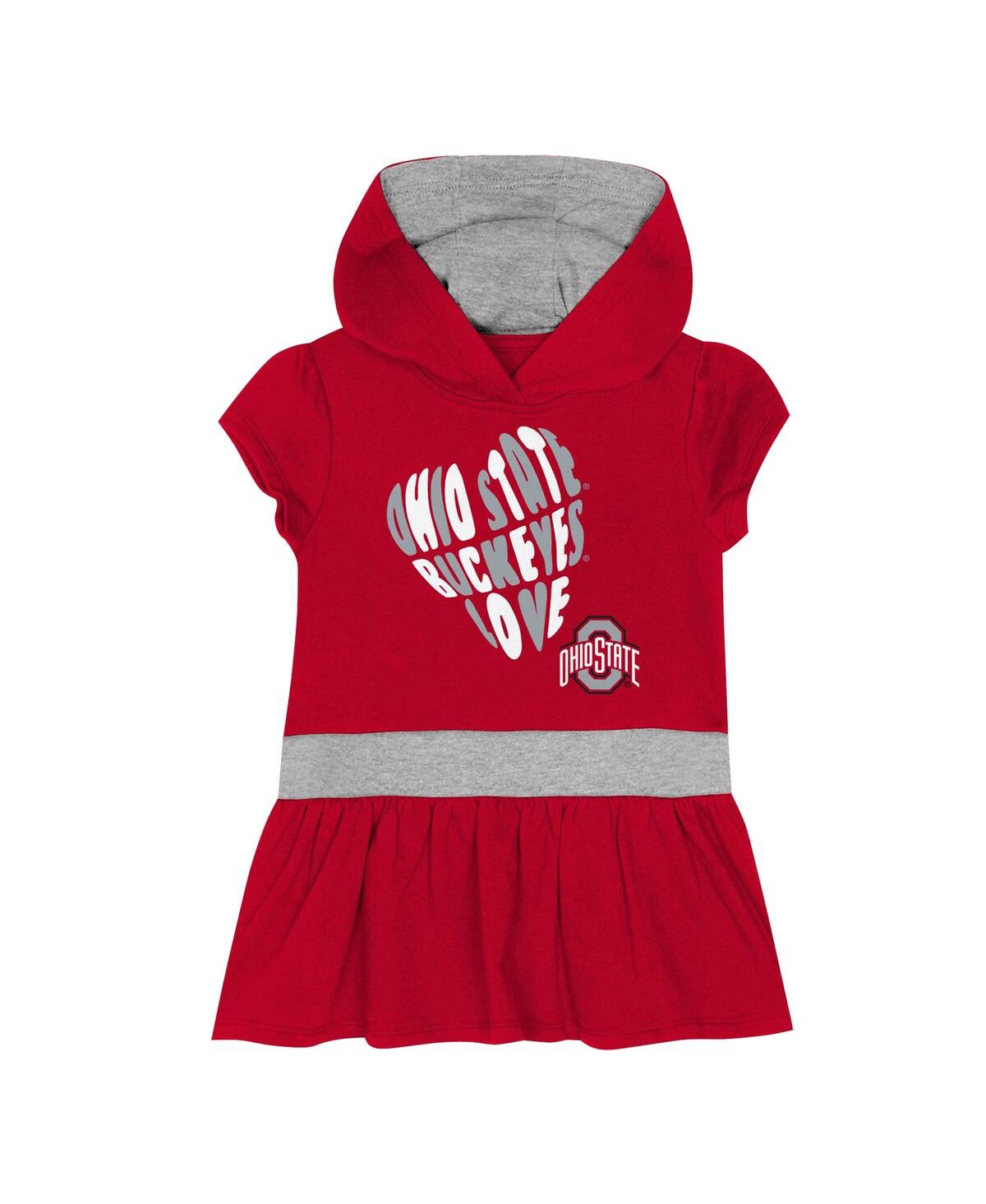 Outerstuff Girls Toddler Scarlet Ohio State Buckeyes Team Love French Terry Hoodie Dress In Red