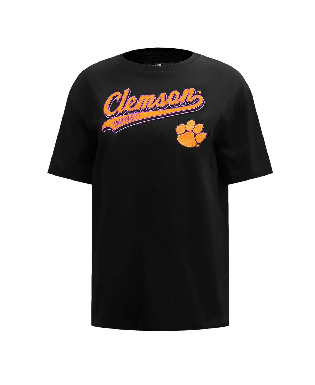 Pro Standard Women's Black Clemson Tigers Script Tail Oversized Boyfriend T-shirt In Black