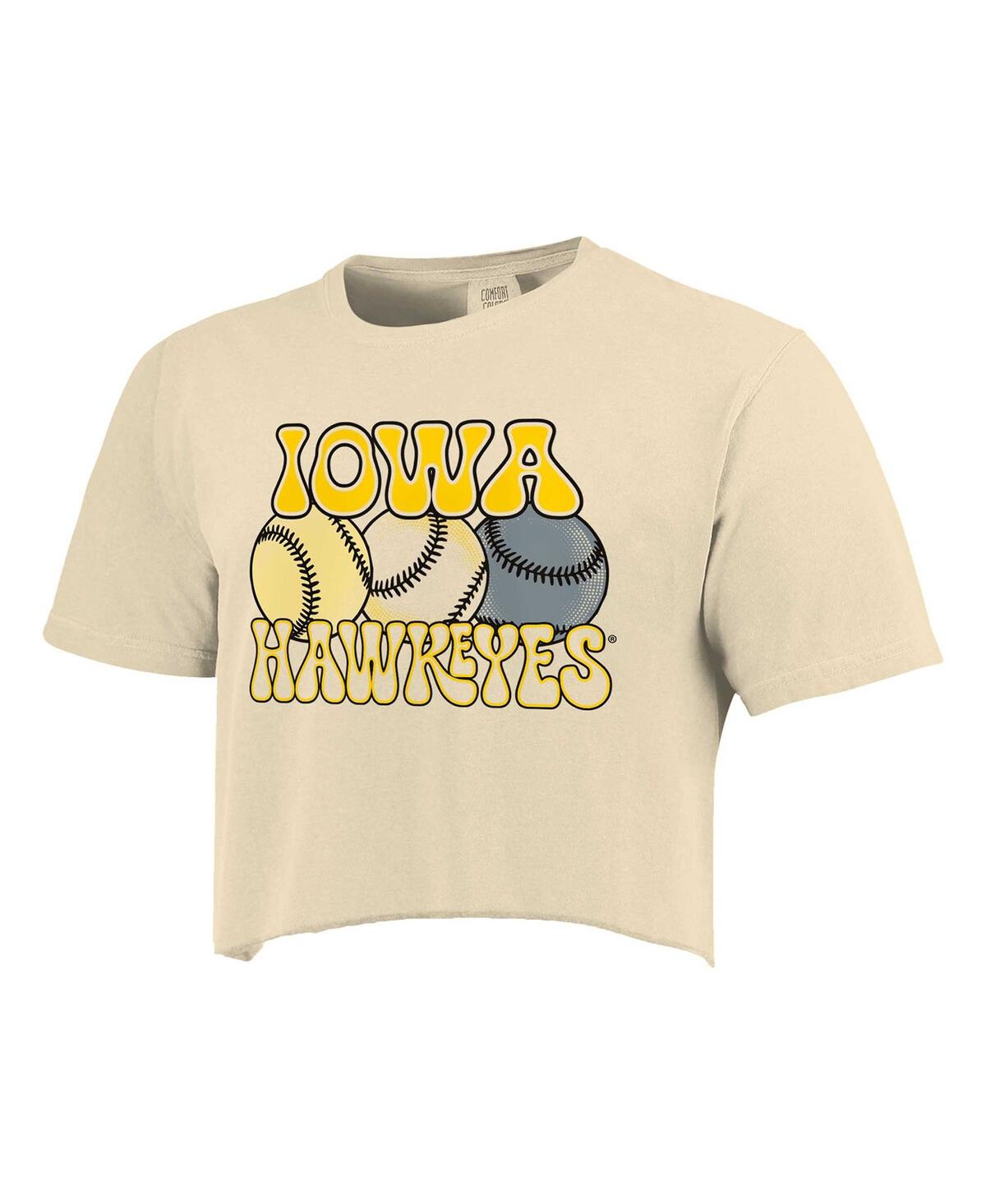 Image One Women's Natural Iowa Hawkeyes Comfort Colors Baseball Cropped T-shirt In Neutral