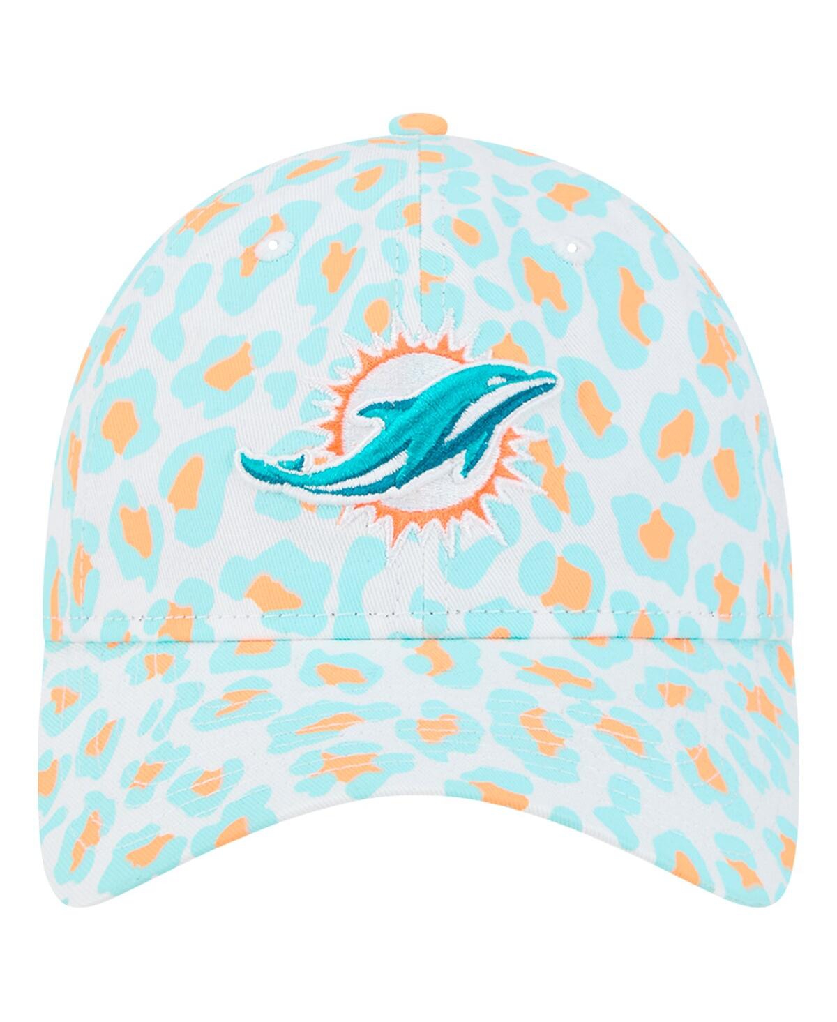 New Era Girls Toddler White Miami Dolphins Active Leopard 9twenty Adjustable Hat In Blue