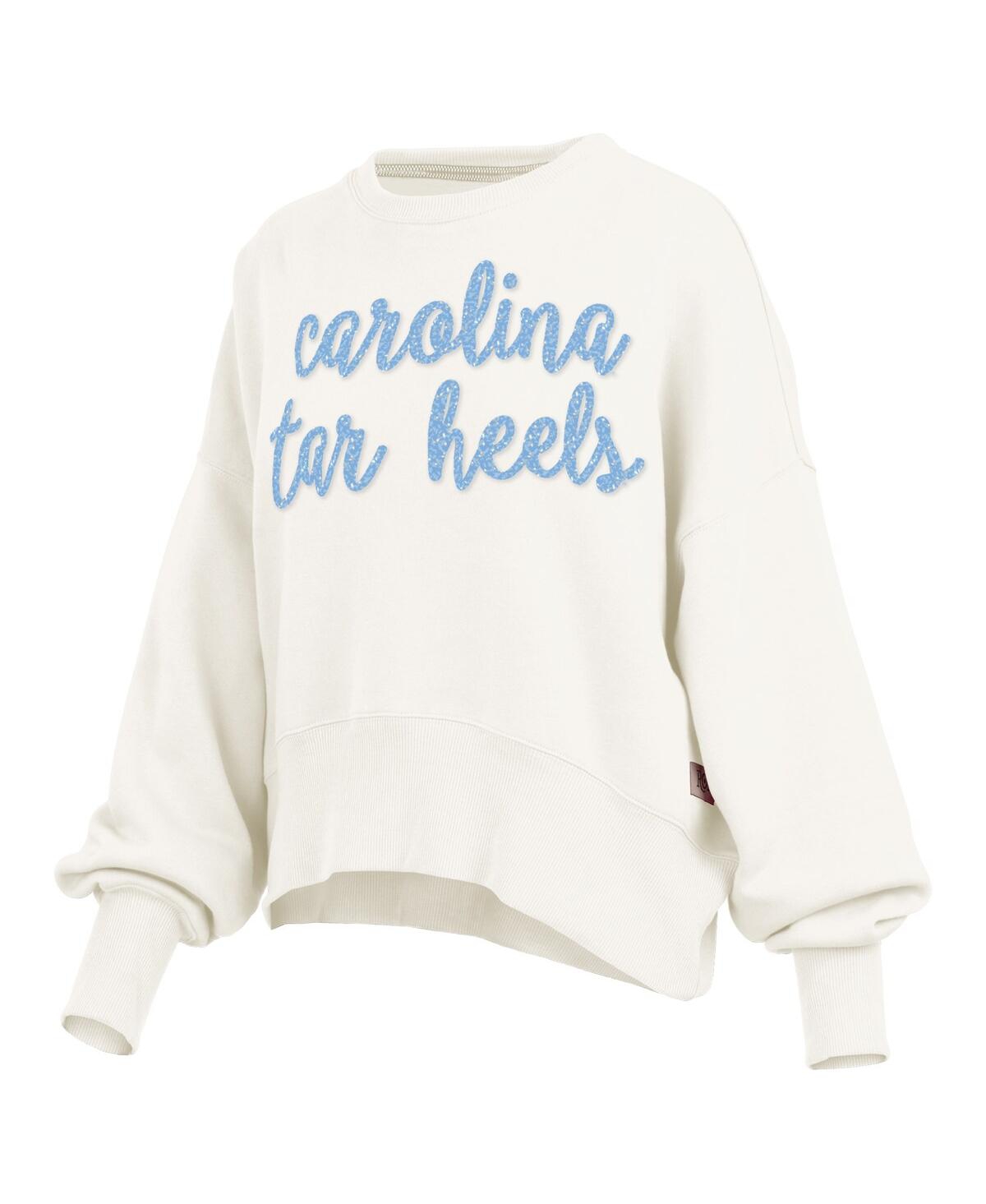 Pressbox Cream North Carolina Tar Heels Oversized Chelsea Waist Length Pullover Sweatshirt In White