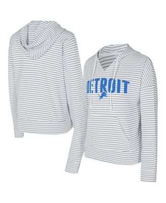 Concepts Sport - Women's White/Gray Detroit Lions Liftoff Striped Notch Neck Pullover Hoodie