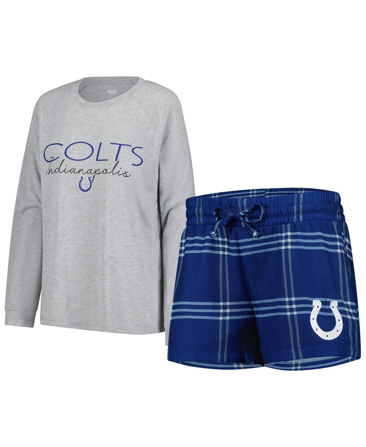 Concepts Sport Women's Royal/gray Indianapolis Colts Petition Raglan Long Sleeve Top And Shorts Set In Gray