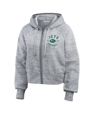 Women's Heather Gray New York Jets Speckled Fleece Cropped Full-Zip Hoodie