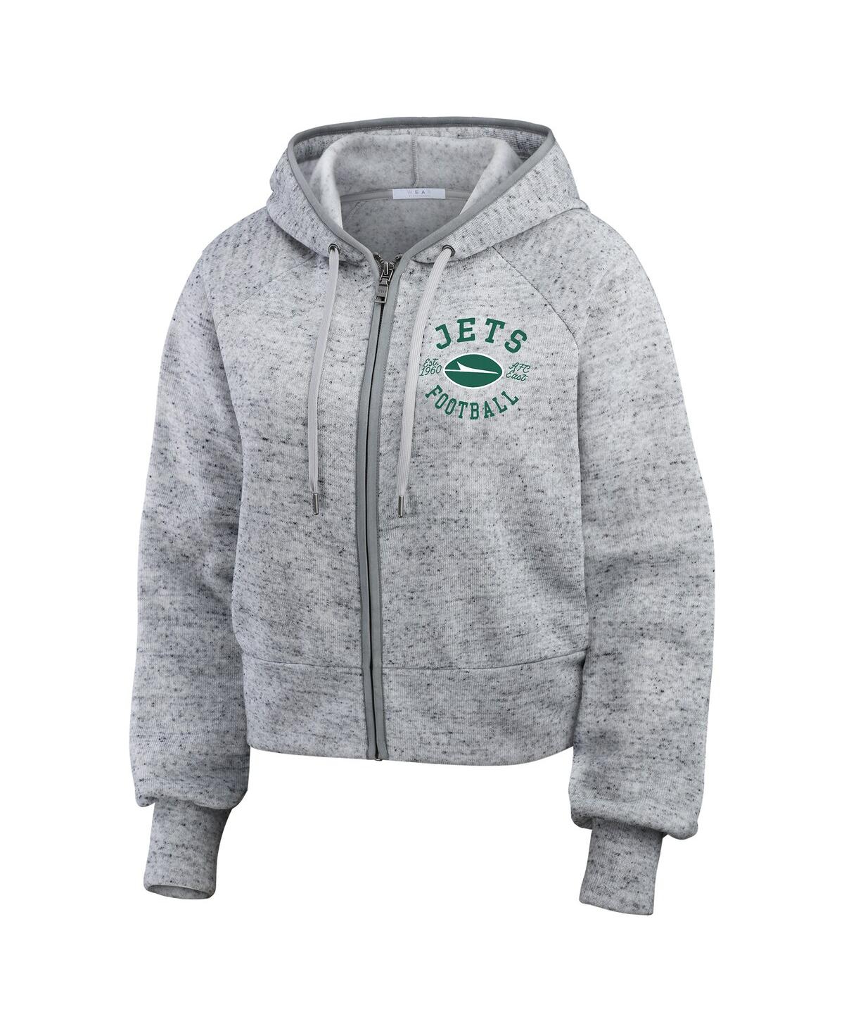 Wear By Erin Andrews Women's Heather Gray New York Jets Speckled Fleece Cropped Full-zip Hoodie In Gray