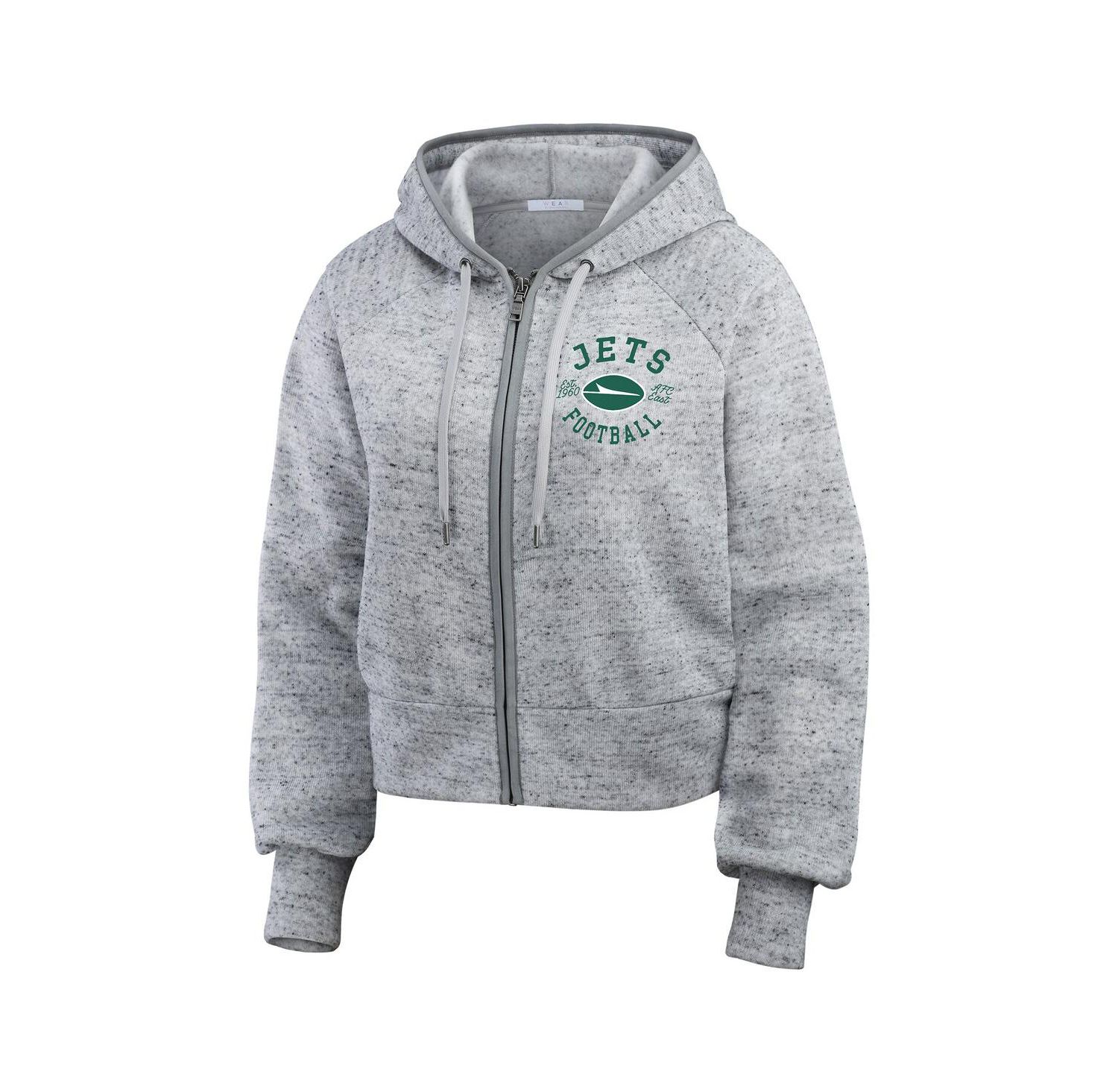 Women's Heather Gray New York Jets Speckled Fleece Cropped Full-Zip Hoodie