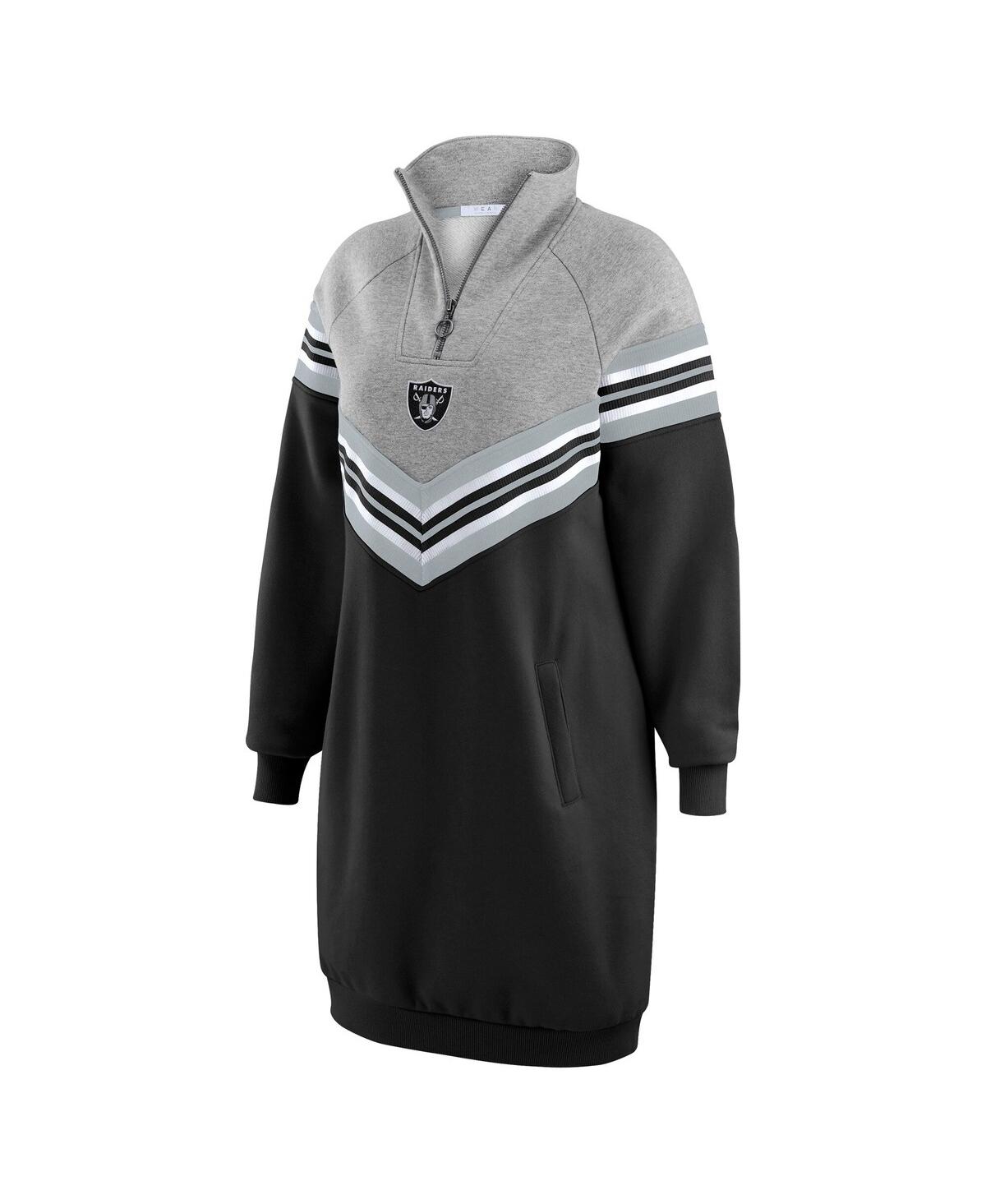 Wear By Erin Andrews Black/heather Gray Las Vegas Raiders Chevron Stripe Dress In Multi