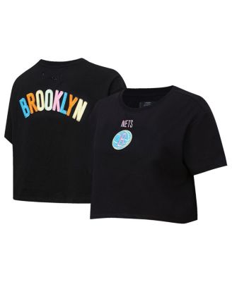 Pro Standard - Women's Black Brooklyn Nets Washed Neon Cropped Boxy T-Shirt