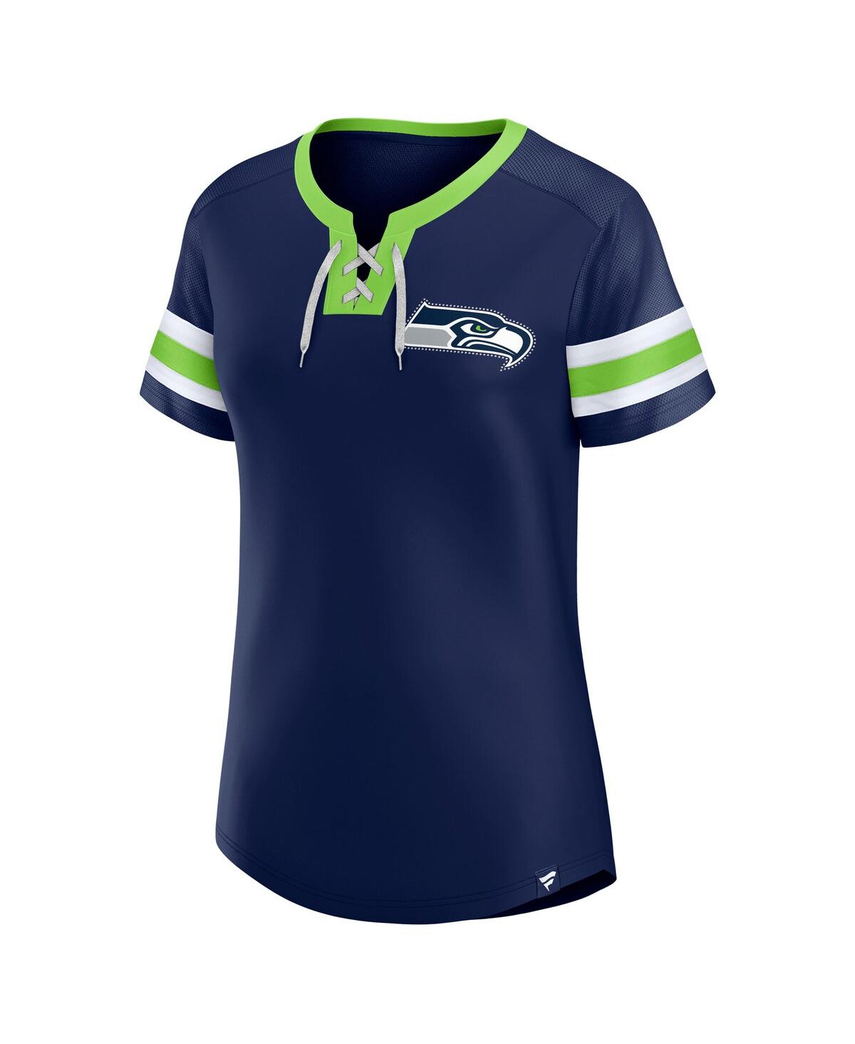 Fanatics Branded College Navy Seattle Seahawks Plus Size Original State Lace-up T-shirt In Blue