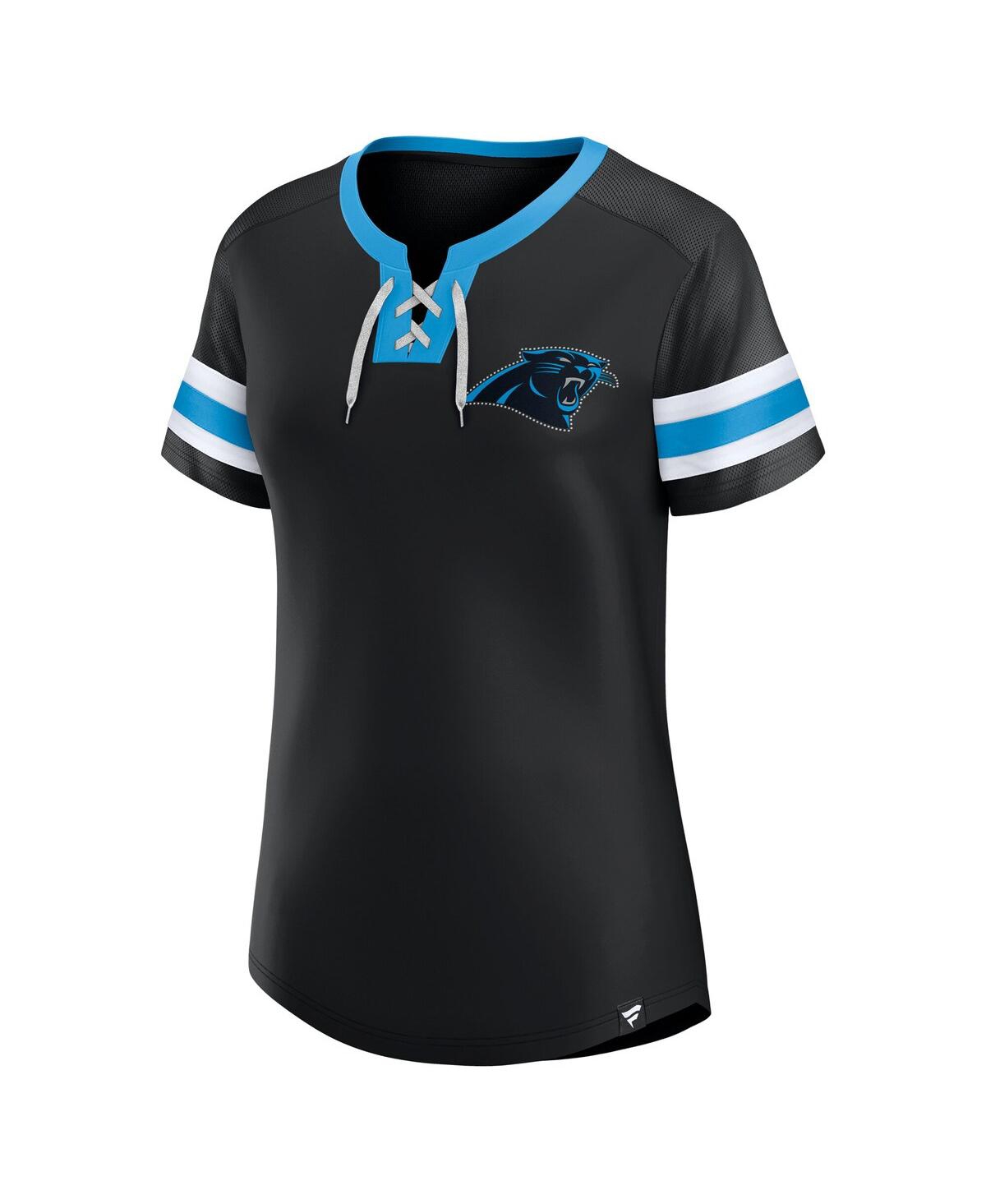 Fanatics Women's Black Carolina Panthers Lace-Up Bling T-Shirt