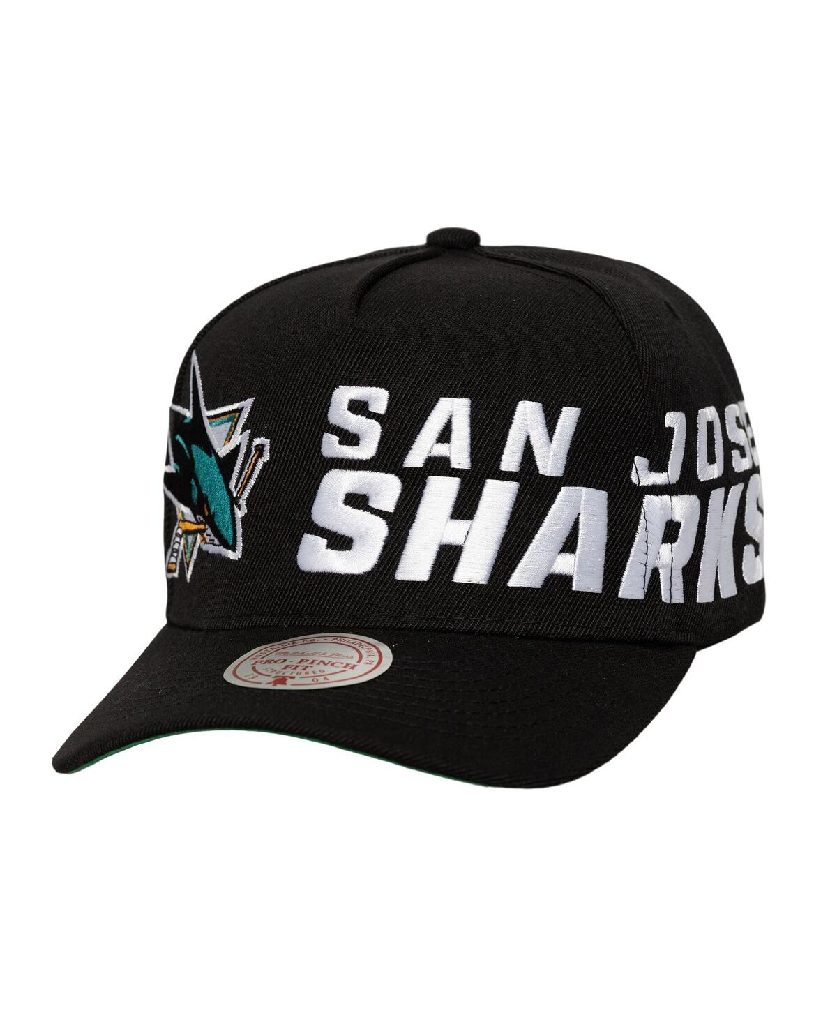 Mitchell & Ness Men's Black San Jose Sharks Busted Logo Wordmark Wrap-around Pro Pinch Adjustable Hat In Black