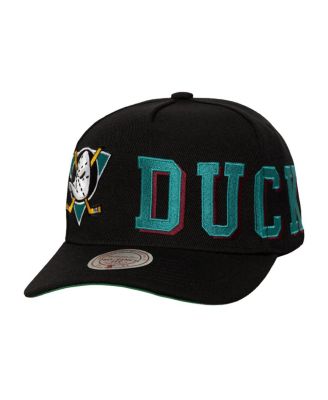 Mitchell & Ness - Men's Black Anaheim Ducks Busted Logo Wordmark Wrap-Around Pro Pinch Adjustable Hat