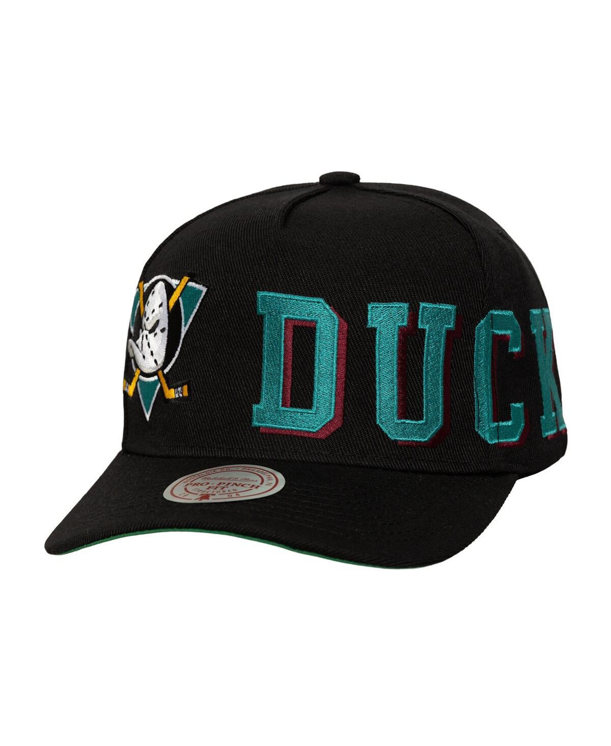 Mitchell & Ness Men's Black Anaheim Ducks Busted Logo Wordmark Wrap-around Pro Pinch Adjustable Hat In Black