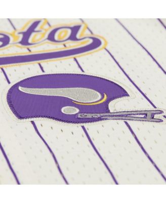 Men's Randy Moss Cream Minnesota Vikings Name Number Mesh Button-Up Baseball Jersey