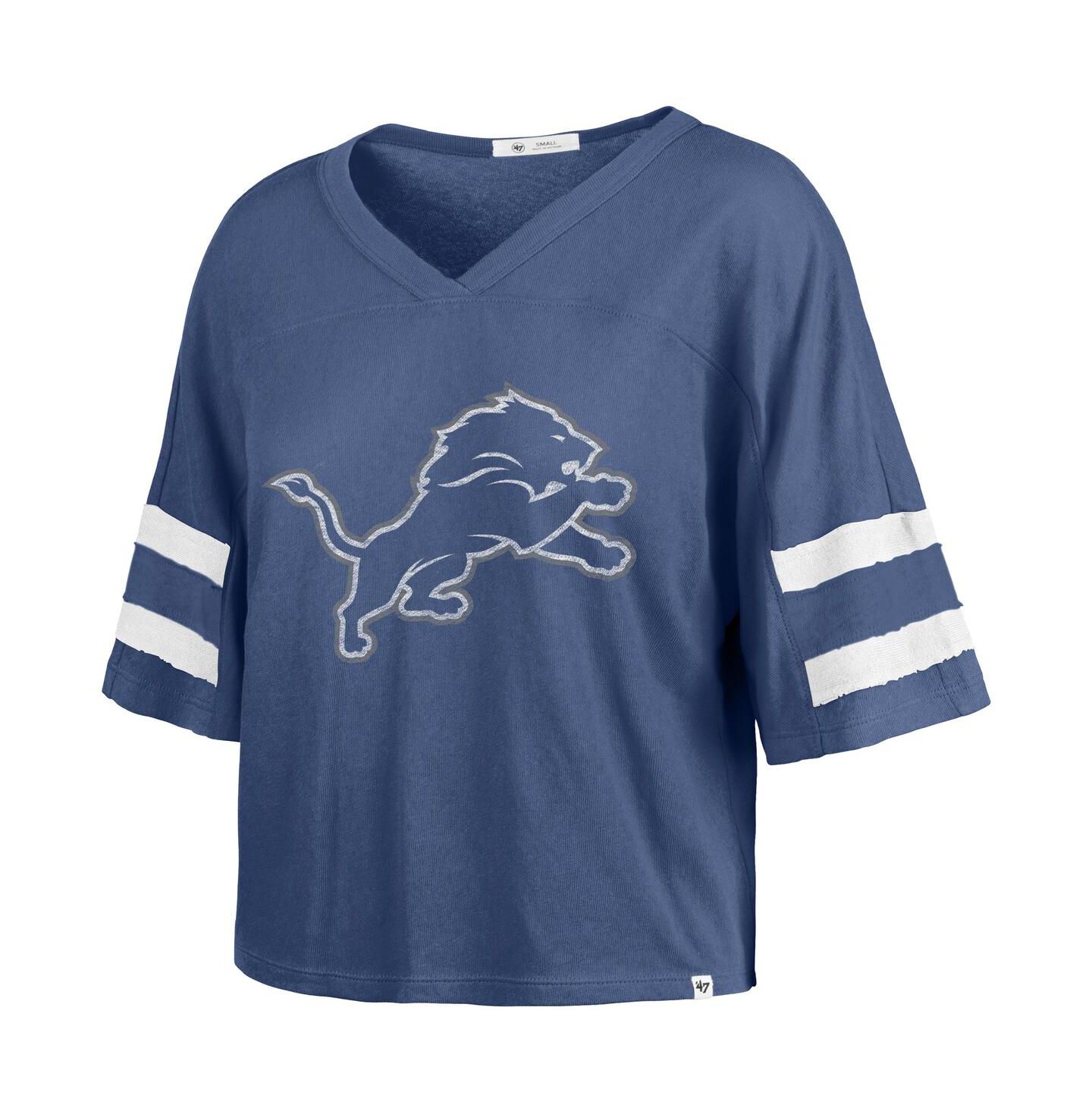 Женская футболка '47 Brand Blue Detroit Lions Premier Scout Cropped V-Neck — фото 3