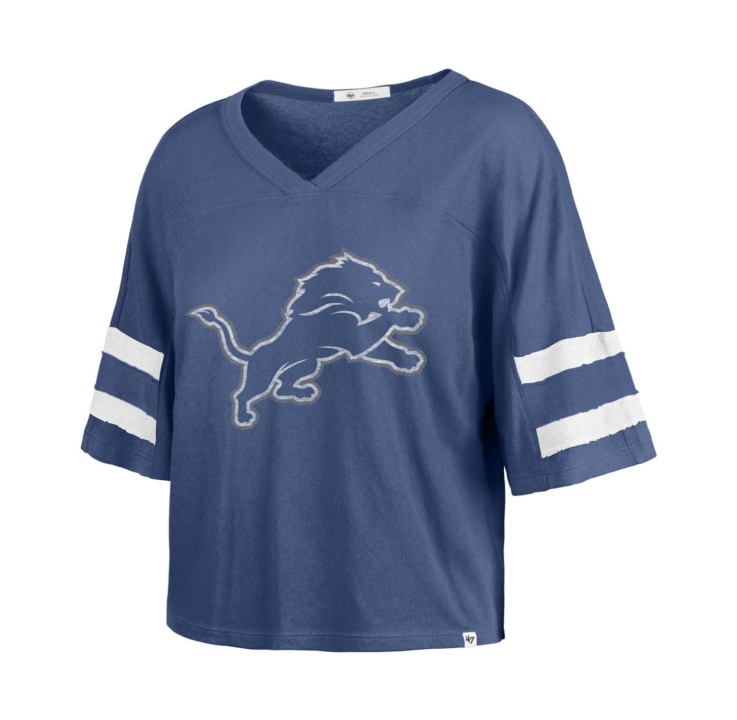 Women's Blue Detroit Lions Premier Scout Cropped V-Neck T-Shirt