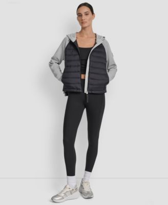 Women's High Low Hem Scuba Mixed Quilted Puffer Jacket