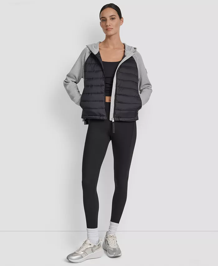 Women's High Low Hem Scuba Mixed Quilted Puffer Jacket - thumbnail 4